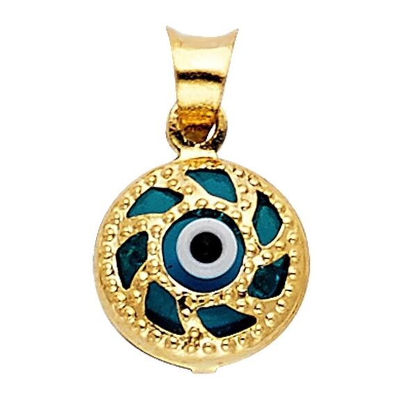 14k Real Yellow Gold Evil Eye Circle Pendant | evil eye charm | birthday gift | - Picture 3 of 8
